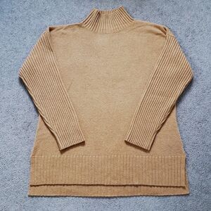 L.L.Bean Turtleneck Wool Blend Ribbed Women's Sweater Tan Size XL Preppy Confort